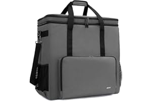 CURMIO Double-Layer Carrying Case for Computer Tower, Desktop Computer Travel Storage Tote Bag for PC Chassis, Keyboard, Cable and Mouse, Headphone, Bag Only, Grey