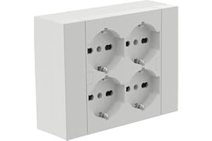 Electraline 22016 Multipresa da parete Quadra 4 Posti Universali, con scatola di supporto per installazioni superficiali, compatibile con tutte le scatole da incasso 3 posti (muratura o cartongesso)