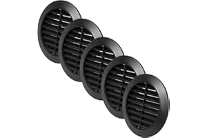 Vent Systems 80 mm / 3.15'' Inch - Black Pack of 5 Air Vent Cover - Round Air Vents - Ventilation Grille - Integrated Insect Screen - HVAC Vents for Bathroom, Home Office, Kitchen