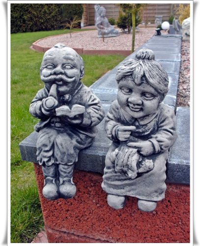 STEINFIGUR OMA UND OPA Set KANTENHOCKER SKULPTUR GARTEN FIGUR DEKO KOI massiver Steinguss - 5