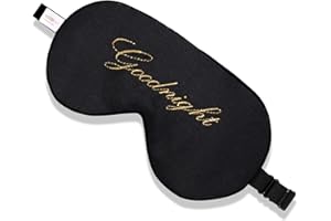 ZIMASILK Máscara de seda 100% natural para dormir con los ojos vendados, máscara de ojos suave y suave ajustable para dormir con bolsa (buenas noches - negro)