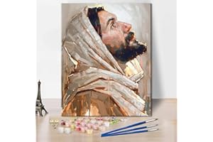 TISHIRON Christliche Jesus Ölmalerei nach Zahlen für Erwachsene Kinder Jesus Selbstportrait Malerei Kits nach Zahlen auf Leinwand Wanddekoration mit Pinseln Acryl Pigment für Home Living Room Decor 16 inx20in