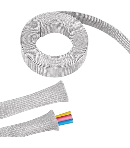 UNICRAFTALE 304 Stainless Steel Expandable Braided Cable Sleeve Knitting Scalable Network Tape Flat Cable Sleeve Cord Protector Wire Loom Hose For Protect Cable 4 M / Roll