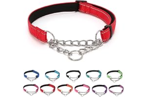 LOS ANDES Martingale Collar with Limited Chain - Strong Nylon, Soft Padded, No Pull, Reflective Training Collar for Dogs (Neck 25-45cm, Red)