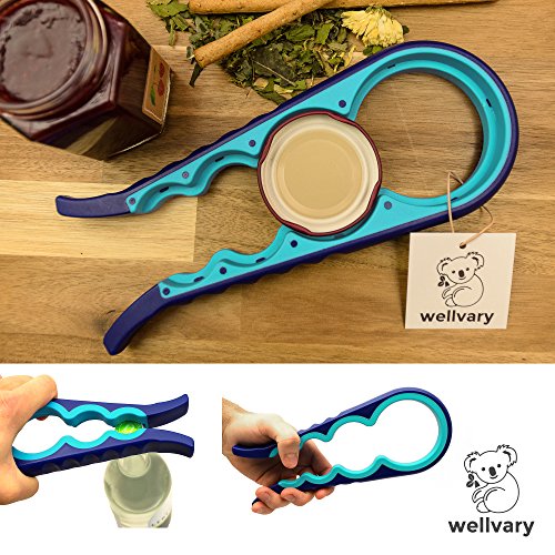 Premium Deckelöffner & Dosenöffner – Universal Flaschenöffner für Schraubverschlüsse, Öffnungshilfe & Glasöffner für Schraubgläser, Flaschen und Einmachgläser 8-in-1 in blau von wellvary – Der freundliche Koala - 2
