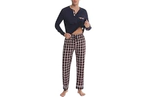 Litherday Pyjama Homme Hiver Ensemble de Pyjama Coton à Carreaux Vêtements De Nuit Automne à Manches Longues Haut et Pantalon Pyjama Sets