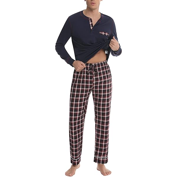 Litherday Pyjama voor heren, lang, katoen, tweedelige pyjamaset