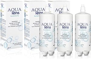 AQUA lens Kontaktlinsen Fluessigkeit 3x360ml - 1080ml + 3 Behälter - Premium All-in-One Kombilösung für weiche Kontaktlinsen mit HPMC