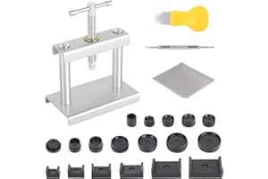 VMUTGA Presse de Boîtier Montre, Outil de Réparation de Montre avec 18 matrices, Presseur de Boîtier De Montre pour La Fermeture du Boîtier et Le Changement de La Pile
