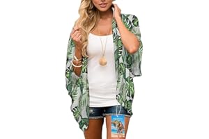 YULOONG para Mujer Cover Ups Gasa Estampado Floral Kimono Suelto Chal cárdigan Boho Verano Blusa Informal Top Sexy Playa Traje de baño Capas