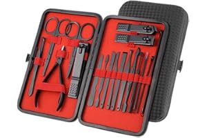HUIYOUJIU 18Pcs Manicure Set - Professional Nail Clippers Kit, Stainless Steel Nail Care Tools, Portable Manicure Pedicure Set with PU Leather Case, Personal Care Kit for Travel & Home Use (Black & Red)