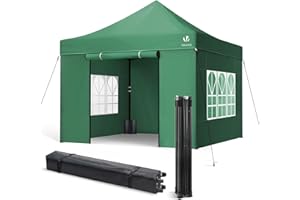 VOUNOT® Tonnelle de Jardin Pliante 3 * 3m Renforcé avec 4 Parois Mur fenêtre Tente en Polyester Imperméable pour Festival Jardin Camping Sac de Transport et Sacs de Sable Inclus Vert