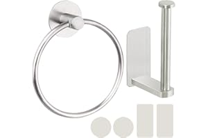 Tahbarshi Self Adhesive Toilet Paper Roll Holder and Hand Towel Ring Set for Bathroom - 304 Stainless Steel with Brushed Nickel Finish - No Drilling Easy Stick On Installation