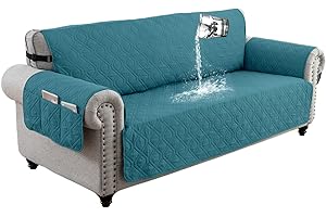 DSECHCRSL Sofa Cover 3 Seater, 100% Waterproof and Non-Slip Sofa Protectors Slipcover with 6 Side Pocket, 3 Seats Couch Covers with Adjustable Elastic Strap for Kids, Dogs, Easy To Clean,Blue B