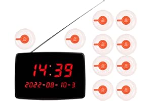 Garsent Wasserdichtes Patienten-Pager-System, Drahtloses Rufsystem, 30-stufige Lautstärkeregelung, 1 PC-Empfänger, 10 Ruftasten, für Supermärkte, Hotels, Krankenstationen Usw.(EU)