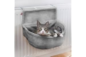 CanadianCat Company | Katzen Kuschelsack für Heizkörper | Grau | Liegemulde mit verstellbaren Bügeln