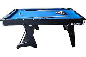 VIAVITO PT100X Folding Pool Billiards Table with Accessories, Space Saving Steady Portable Family Leisure Game Table Set for Kids & Adults w/Cues, Balls, Chalk, Triangle & Brush