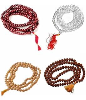 Kriwin Combo of Sandalwood Pooja Jap Malas with Rudraksha/Chandan Scented/Sphatik (Red) -Set of 4