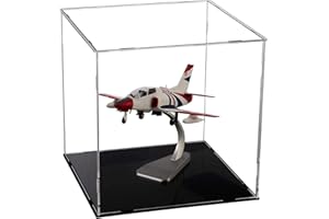 MEEC Vitrine en acrylique transparent - Assembler une boîte de comptoir avec base noire pour affichage - Boîte d'affichage transparente(25 x 25 x 25 x 25 cm) 25x25x25