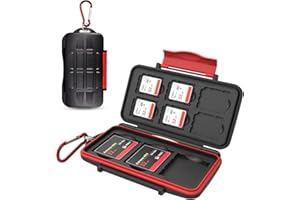 Kiorafoto Boite Rangement Carte SD, 9 Emplacements Résistant à l'eau et aux Chocs pour 6 SD SDXC SDHC et 3 Compact Flash CF, Etui Carte Compact Flash Avec Crochet et Boucle, Résistant à l'eau Portable