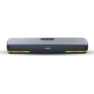 Philips TAB4120BL/94 Wireless Bluetooth Soundbar, 20W, 8H Playtime, Bluetooth 5.1, TWS Mode, RGB Light, LED Indicator, Built-in Mic, Voice Assistant, 