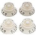 Musiclily Pro Metric Size 18 Splines Bell Top Hat Control Knobs for Asia Import Guitar Bass Split Shaft Pots, White (Set of 4)