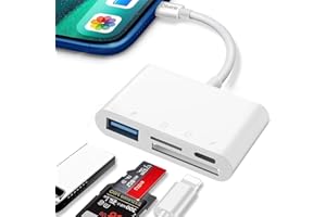 Lector de tarjetas SD para iPhone iPad, cámara Oliveria 4 en 1, lector de tarjetas SD con doble ranura para Micro SD/TF, puerto USB, adaptador de tarjeta de memoria de fotografía, carga simultánea y