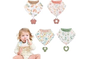 OAYGAT Baby Bibs Newborn Toddler Baby Bandana Dribble Bibs Super Soft and Absorbent Drooling Bib with Teether Infant Teething Bib with Snaps Toddler Bibb Teething Toy for Boys Girls Unisex Infant Toddlers