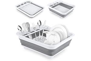 QOUBNIC Escurreplatos Plegable, Escurridor Platos Plegable con Separador de Cubiertos, Portátil Escurreplatos de Cocina para Vasos Vajilla Platos