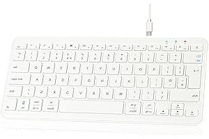 Qulose Bluetooth Wireless Keyboard, Mini Keyboard Rechargeable USB-C with Media Hotkeys, Ultra Slim Ergonomic, Compatible with Apple macOS/iOS/Windows/Android, UK Layout Compact-White