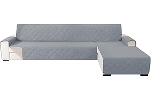 Ystyle Funda Sofa Chaise Long 3 Plazas Reversible, Universal Cubre Sofa L, Funda De Sofa Chaise Longue Izquierdo/Derecho, Protector Sofa Antiarañazos Lavable (255cm, Gris Claro + Beige)
