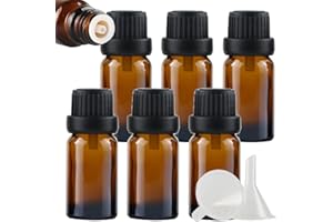 ZEOABSY 6 Pezzi Bottiglietta di Vetro per Oli Essenziali da 10 ml Ambra Marrone Bottiglia con Tappo di Sicurezza Nero con Contagocce Interno a Caduta, Contenitori di Aromaterapia