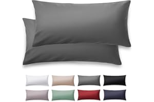 ‎BLUMTAL Blumtal Mako Satin Kissenbezug 40 x 80 Baumwolle Anthrazit - 2er Set Kissenbezüge aus 100% Baumwolle - Edle Glanzoptik & Reißverschluss - Satin Kissenbezug für Kopfkissen 40x80 & Sofakissen