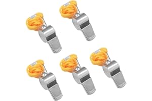 FineGood 5 szt. gwizdek ze stali nierdzewnej, głośny metalowy gwizdek z żółtą smyczą dla sędziów trenerów ratowników survival awaryjne piłka nożna koszykówka hokej