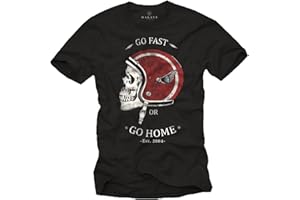 MAKAYA T-shirt męski z kaskiem motocyklowym Jedź szybko lub idź do domu Biker Skull