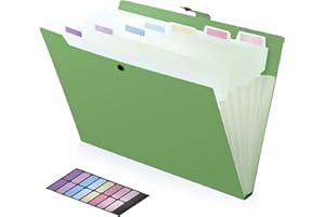 FRETONBA Raccoglitore Documenti con 8 Tasche, Cartelline Portadocumenti A4 Design Dell'etichetta, Porta Documenti Design dei Pulsanti, Portadocumenti Plastica, Divisori Raccoglitori ad Anelli, Verde