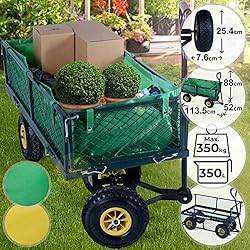 Chariot de Transport - avec Roues Pneumatiques, Charge Max. 350 kg, 113.5 x 52 x 88 cm, Vert ou Jaune/Noir - Remorque, Charrette de Transport, Jardin, à Main