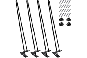 MSOBAIW 20" Hairpin Legs Set of 4, DIY Metal Table Furniture Legs Ideal for Dining Table, Desk, 3/8" Diameter Mid Century Modern Style (20", Black)