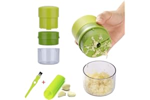 HOTLIKE Prensa Ajos, Juego de 3Pcs Prensa de Ajo con Pelador de Ajo de Silicona y Cepillo Limpiador, Chopper de Ajo, Mincer Press Presador Triturador de Nogal, Jengibre, Utensilio de Cocina (Verde)