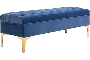 ‎HOMCOM HOMCOM Sitzbank, Bettbank, Schuhbank mit erhöhten Beine, Schlafzimmer, Samt Blau 118 x 45 x 42 cm