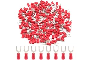 Hocansen 100 Pezzi Connettore a Forcella Crimpatrice Crimp Terminale Set Terminali a Forcella Isolati Connettore a Crimpare per Forcella per Cavi Fili Elettrici (PFR/M5)