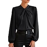 GRACE KARIN Blusa Elegante Donna Maniche Lunghe a Lanterna Tinta Unita con Scollo Rotondo da Ufficio Casual