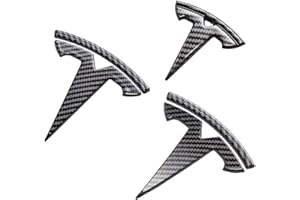 fibhyrtingy 3 Pcs/Set for Model 3 Emblem Badge Sticker Cover,Car Front/Rear/Steering Wheel Emblem Logo Sticker Decals Accessories (fit Model3 Gloss Carbon Fiber Pattem)