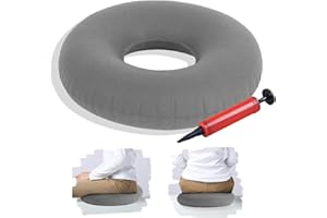 TUAKIMCE Inflatable Donut Ring Cushion, Hemorrhoid Seat Pillow, Round Wheelchairs Seat Cushion, Portable Inflatable Seat Donut Pillow Cushion for Home, Car or Office - Air Pump Included (Gery)
