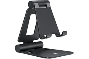 Nulaxy Verstellbar Handy Ständer Tisch, Faltbarer Aluminium Handy Halterung Einstellbar Schreibtisch, Kompatibel mit iPhone 17/16/15/14/13/12 Pro Max/Xr/Xs/X/8, Huawei, Galaxy und Allen Smartphones