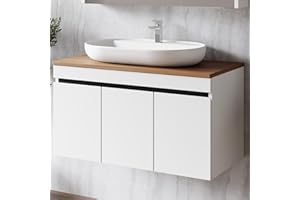 ‎KAREN BANYO Karen Waschtisch mit Unterschrank Venus Weiß | Keramikwaschbecken | Unterschrank | Badmöbel | Aufsatzwaschbecken | Konsolenwaschtisch | Moderner Stil | Badezimmer (Venus 100 mit Konsole Walnuss)