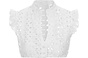 YULONGESS Dirndl Bluse Damen Kurzarm Baumwolle Trachten Trachtenbluse Weiß Flügelärmel Dirndl Dirndlbluse Hochgeschlossen Oktoberfest Kostüm Elegante Spitzenbluse Spitze Hollow Out Trachtenmi Tracht Bluse