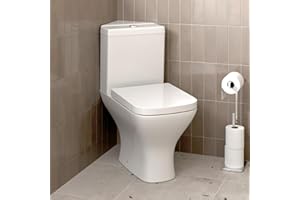 Affine® Marseille Modern Bathrioom Cloakroom Close Coupled Corner Toilet Short Projection WC Toilets Soft Close Seat Dual Flush Cistern Square Pan, White Gloss