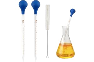AYHYHLJZJ Pipeta de Vidrio de 10 ml - Set de 2 Pipetas Graduadas con Cuentagotas de Goma y Cepillo de Limpieza para Laboratorios, Cocina y Aplicaciones de Investigación