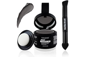 VOLLUCK Root Touch up Cream to Powder Formula – Strong Coverage for Thinning Hair & Grey Hair Cover up – Dual-End Brush & Sponge Applicator – Upgrade Hairline Powder for Men & Women (Dark Brown)
